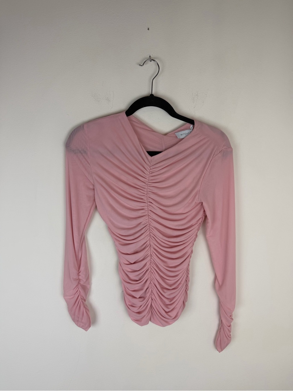 Witchery Gathered Front Long Sleeve Top Ruched Pink Size XS - Picture 3 of 7